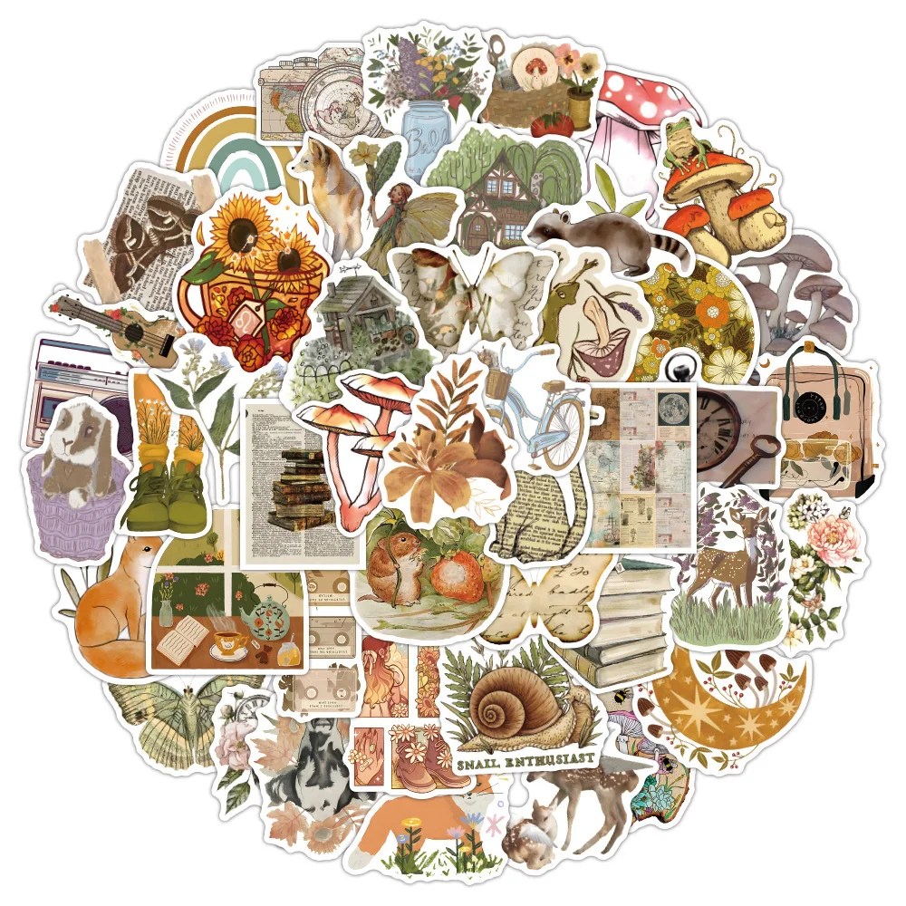 

10/30/50PCS Landscape Animal Retro Graffiti Waterproof Sticker Personalized Creative Decoration Children's Toy WaterCupWholesale