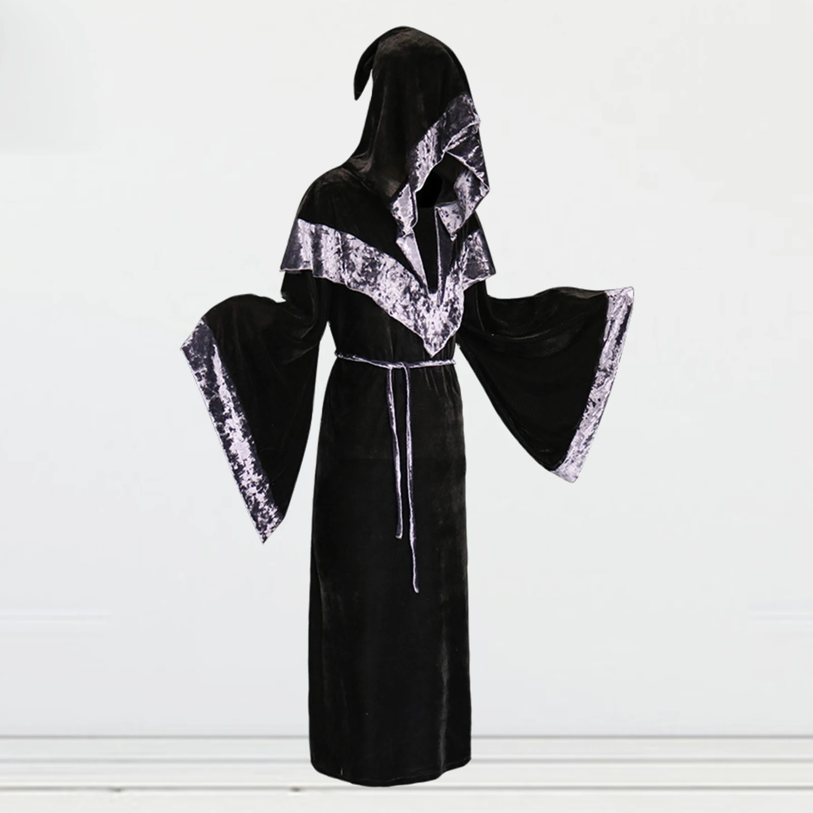 

Medieval Vintage Hooded Loose Black Cloak Coats Windproof Trench Chic Winter Long Cape Poncho Gothic Mens Monk Halloween Cosplay