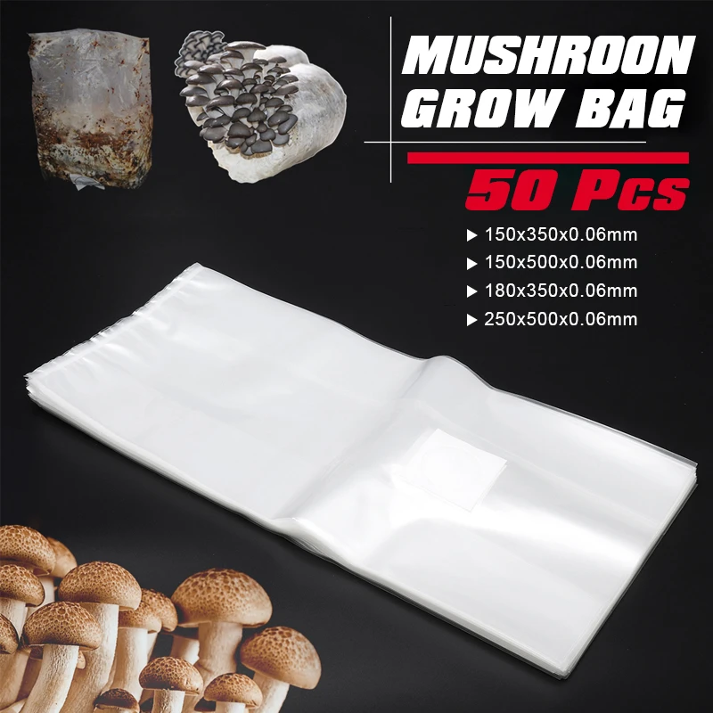 50Pcs PVC Mushroom Grow Bag Spawn Media Grow Substrate High Temp Pre Sealable Garden Supplies