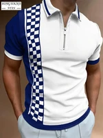 summer mens polo shirts short sleeve casual turn down collar zipper 2022 patchwork daily short sleeve tops mens streetwear