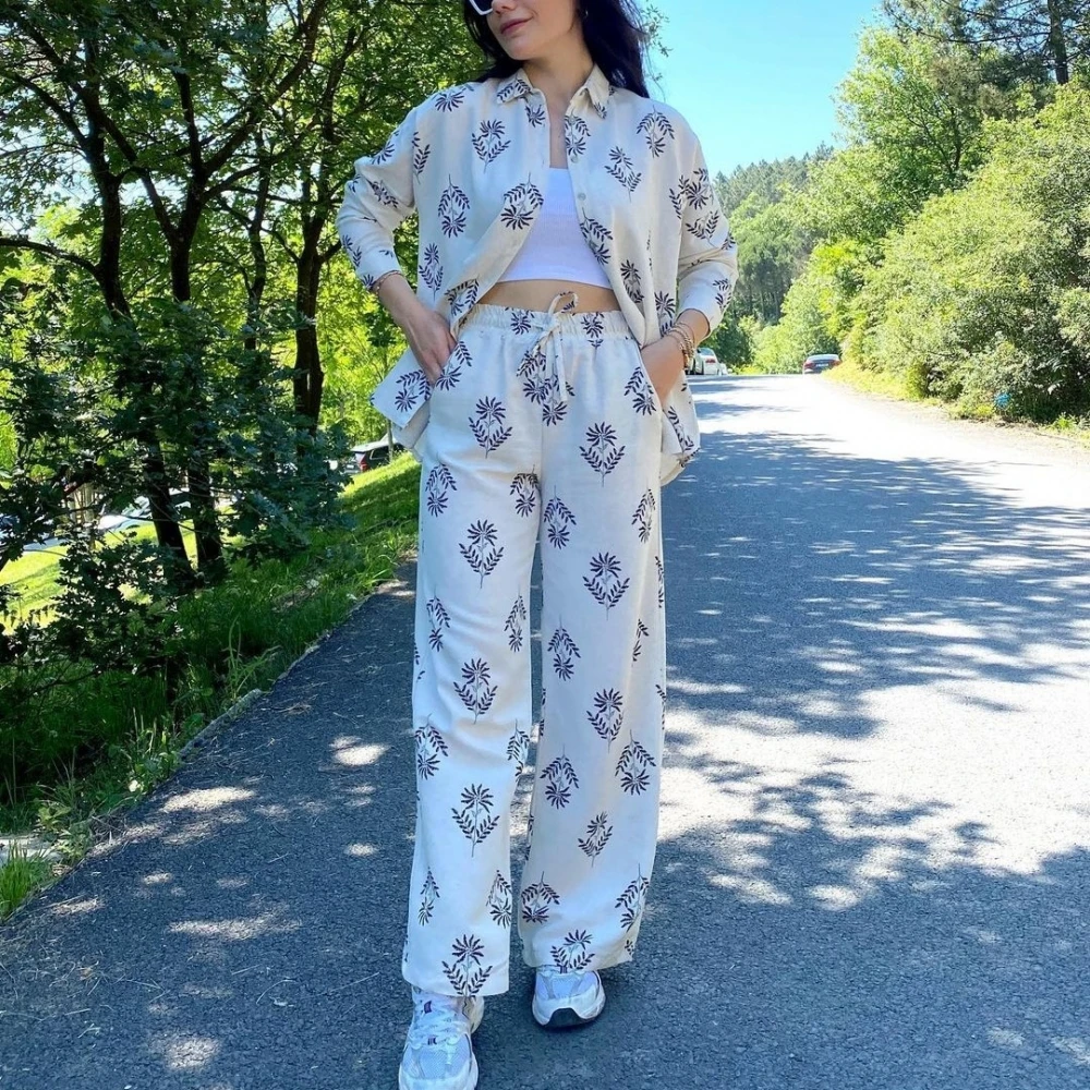 

2 Piece Women Sets Matching Sets Flower Print Two Pieces Sets Top Pants Suits Outfits Clothing 2023 New Arrival Spring Autumn