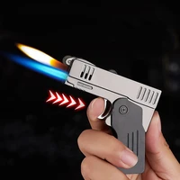 metal two fire spray gun deformation pistol butane gas lighter jet torch windproof cigarette flint grinding smoking accessories