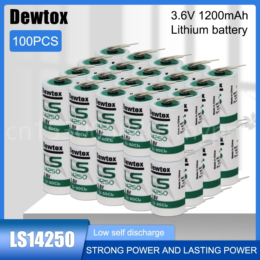 

100PCS LS14250 14250 3.6V Lithium Battery with Pins for Touch Screen Water Meter PLC Machine Clock Li-Ion Dry Primary Batteria