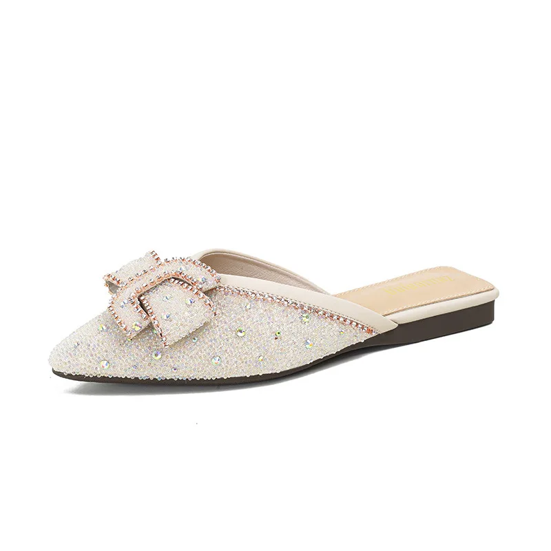 Summer New Half Slippers Fashion Flat Flip Flops Bottom Mules Shoes Sparkling Sandals Small Size Women's Slippers 33-43