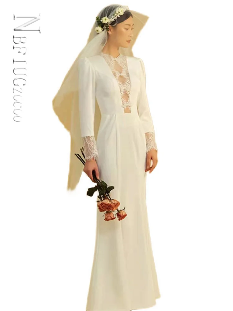

Mermaid Wedding Dresses Long Sleeves Lace Romantic Bride Bridal Gown