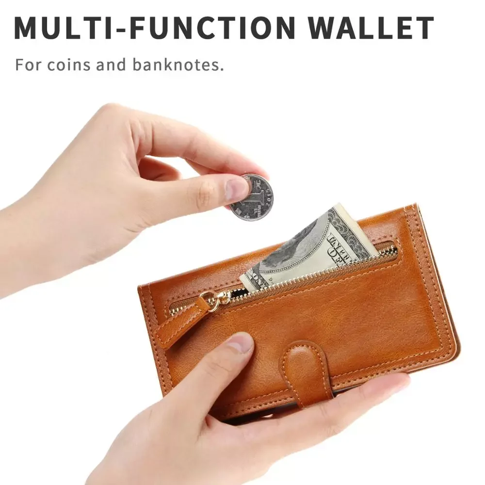 

Hot Sales For iPhone 13 Pro MAX 11 12 Mini X XS XR 6 6S 7 8 Plus SE 2 2020 Card Holder Stand Cover Leather Zipper Flip Wallet C