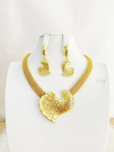 Gold Colour Plated Necklace Earring Set Beautiful Fashion Trend Sweet Romantic Party Wedding
