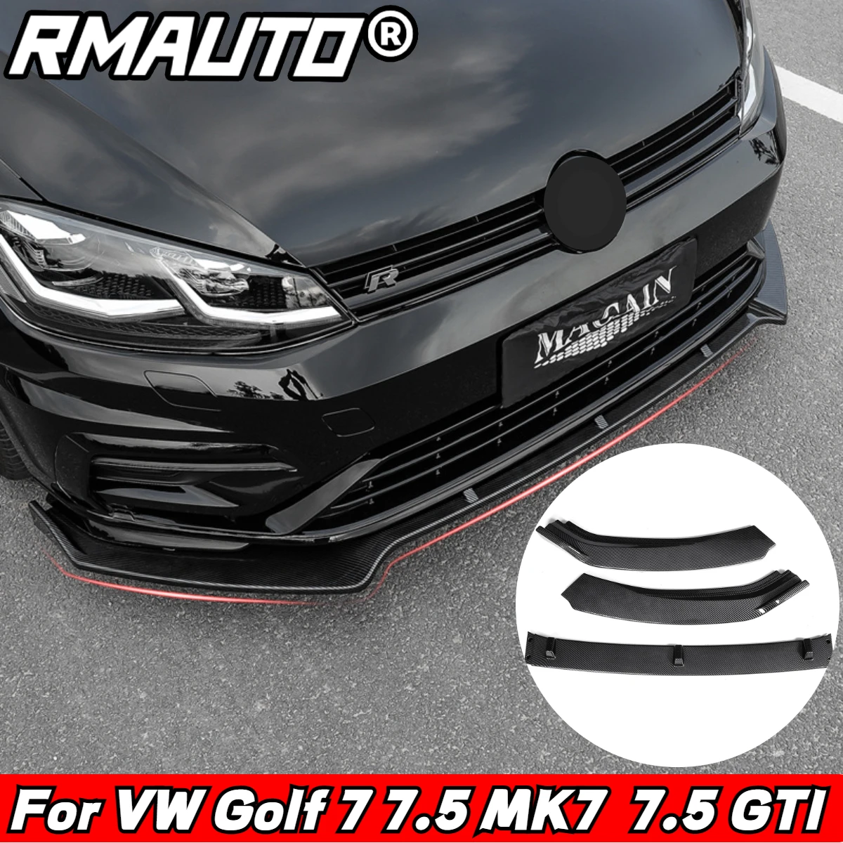 

RMAUTO Carbon Fiber Car Front Bumper Splitter Lip Spoiler Diffuser Protector Guard For Volkswagen VW Golf MK7 7.5 GTI 2014-2020