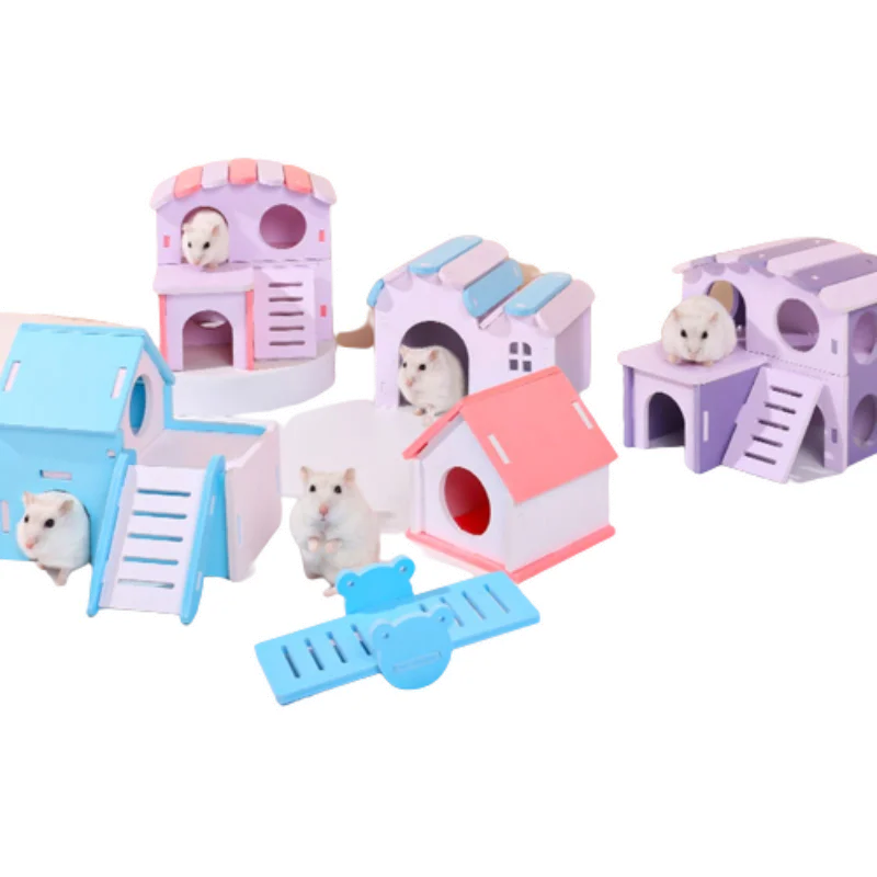 

Hamster Escape House Toy Furniture Slide Wood Nest Sleeping House Luxury Villa Landscape Products Collection Pet Products