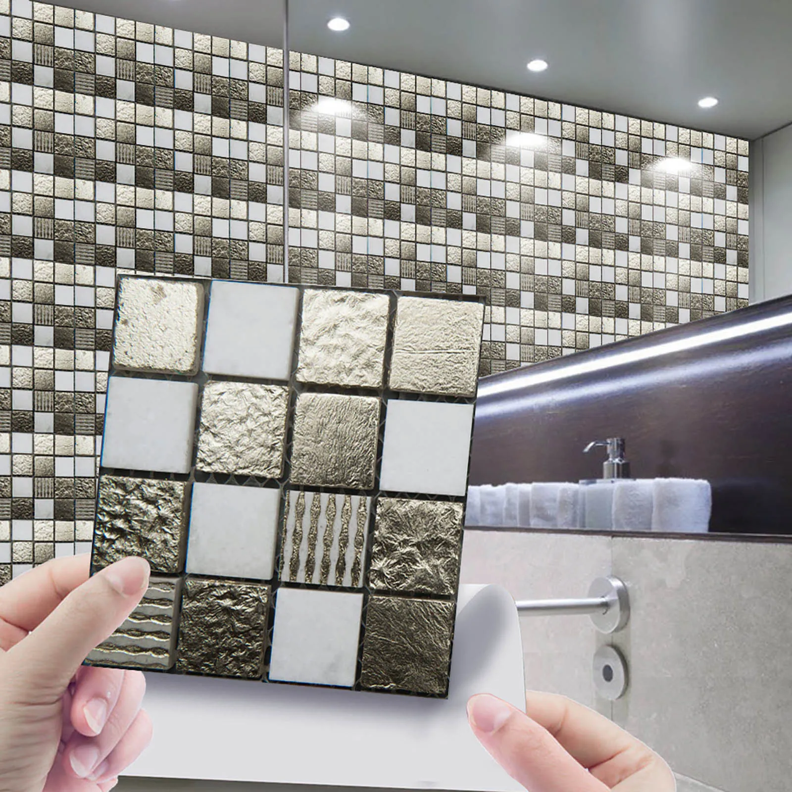 

10pcs 3d Crystal Tile Stickers Diy Waterproof Self-Adhesive Practical Fashion Fine Wall Stickers Tile Stickers Peel And Stick