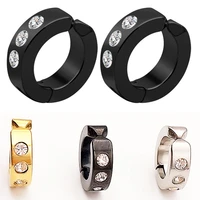 fashion jewelry mens and womens black fake ear clips stainless steel inlaid cubic zirconia vacuum plating each order is 1 pair