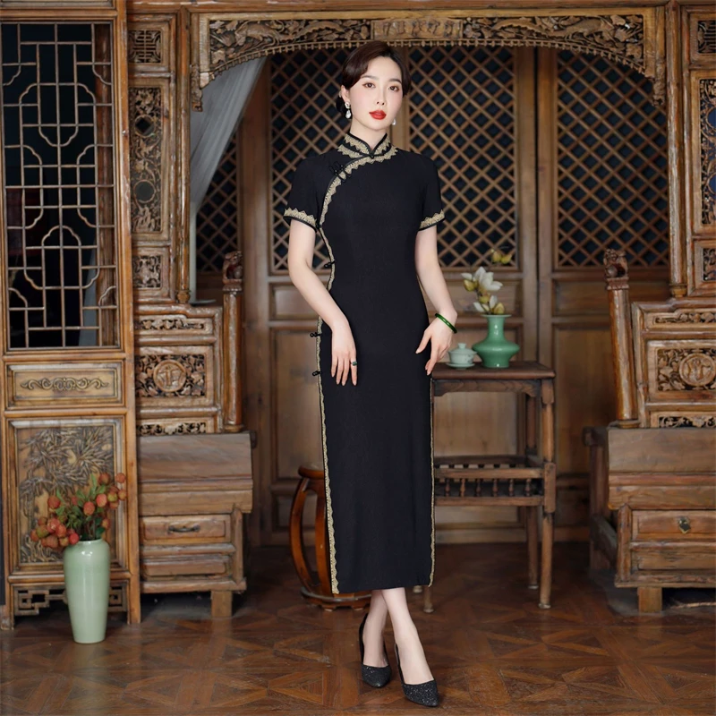 Китайский стиль пикантный Ципао с коротким рукавом традиционный Повседневный