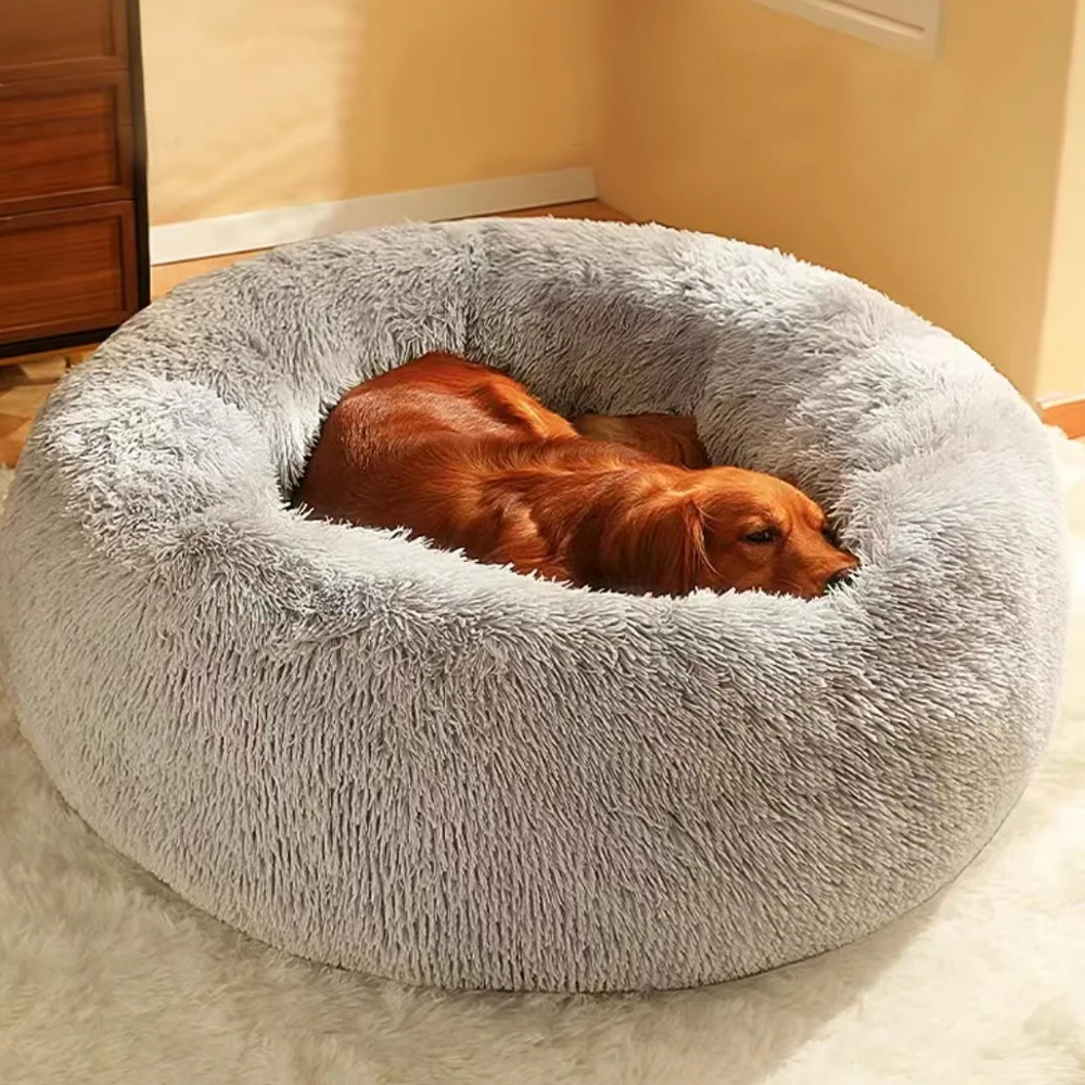 

Super Soft Dogs Bed Warm Cat Mat Pet Winter Kennel Round Sleeping Bag Long Plush Pet Puppy Bed Large Big Small Cat House 40-80cm