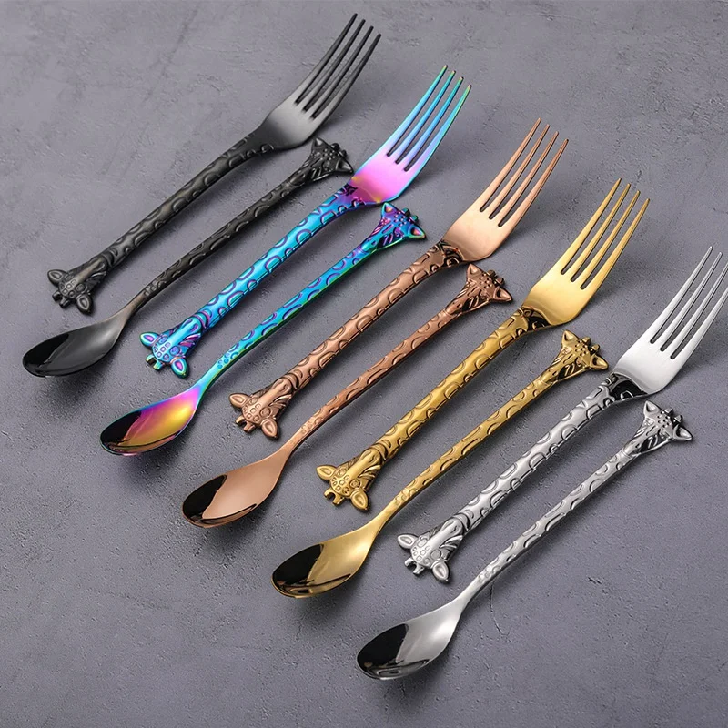 

Colorful Cartoon Giraffe Set Teaspoon Coffee Server Dessert Flatware Tableware For Home Office Hotel