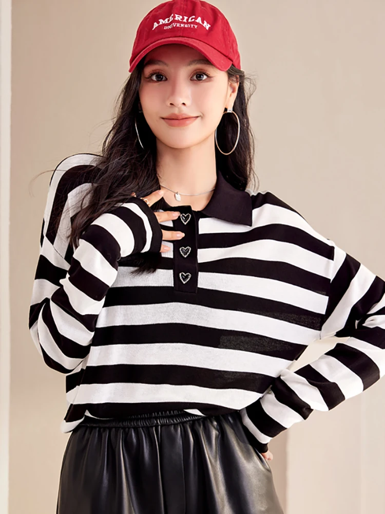 

Женская трикотажная футболка в полоску, с длинным рукавом