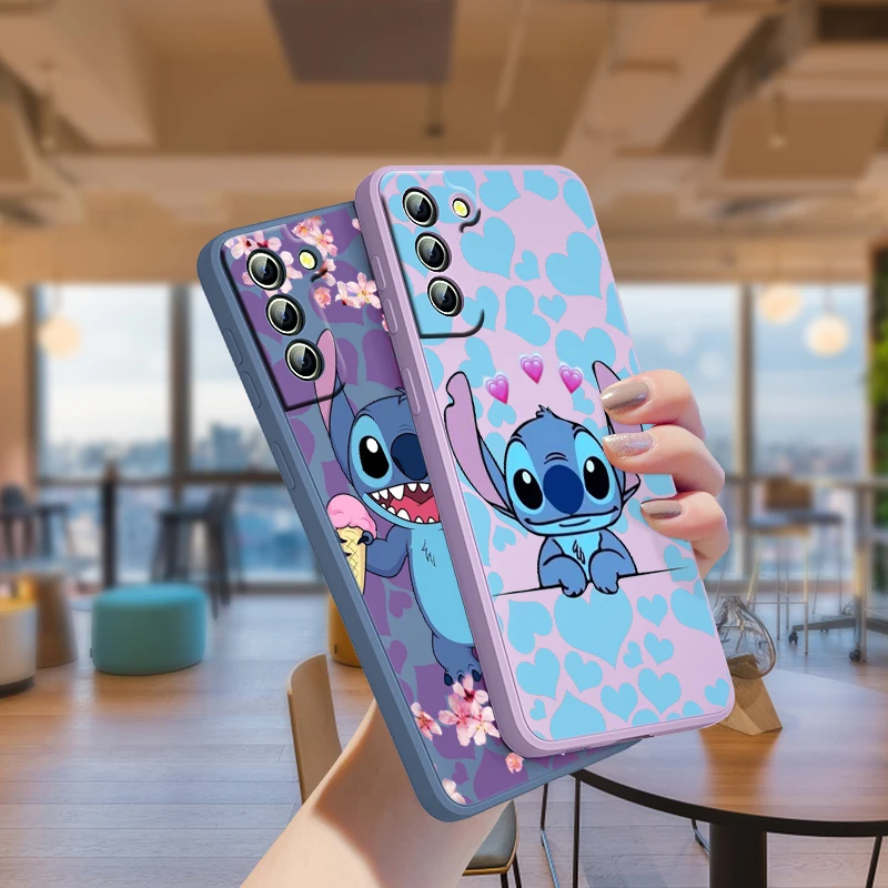 

Lilo & Stitch Disney For Samsung Galaxy S21 S22 Pro S20 FE S10 Note 20 10 Plus Lite Ultra 5G Liquid Silicone Rope Phone Case