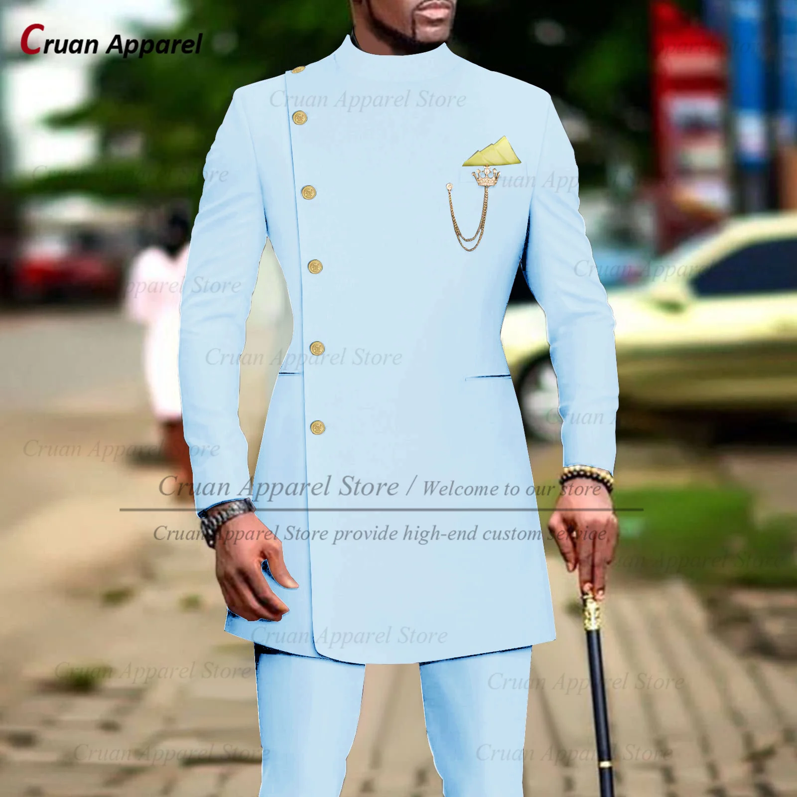 Мужской облегающий костюм Королевского синего цвета роскошная куртка с золотыми