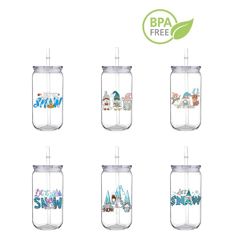 Рождественский синий карлик с 3D-печатью пластиковый соломенный стакан для