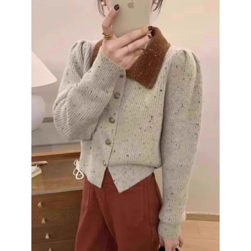Элегантный французский твидовый стиль вязаный кардиган женский осенне-зимний