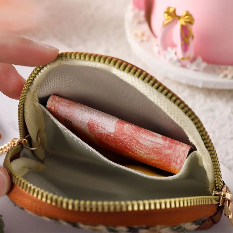 Canvas Coin Wallet Key Bag Clutch Bag Double Zipper Small Vintage Wallet New Cute Half Round Pu Coin Pockets Mini Cosmetic Bag