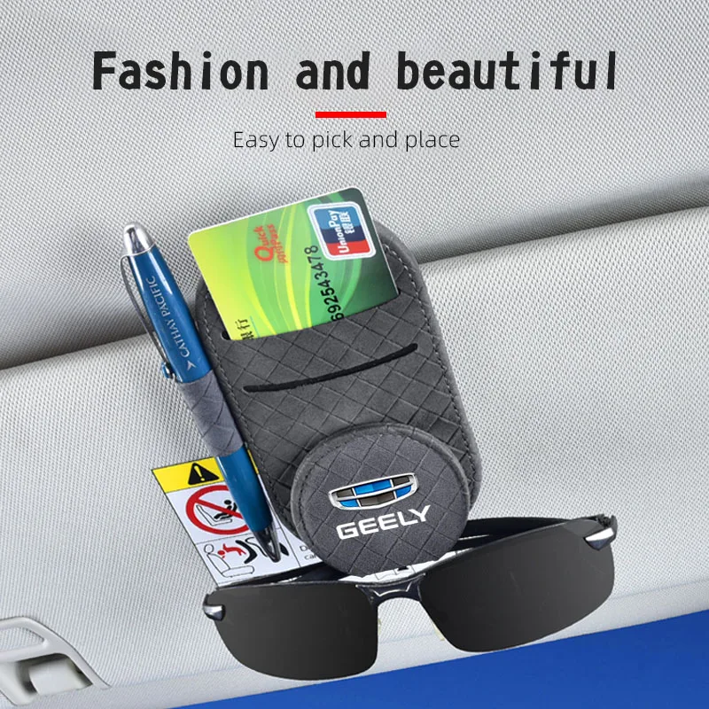 

Car Glasses Organizer Sun Visor Card Holder Storage Accessories For Geely 2021 GX3 EC7 EC8 X7 CK LC Panda MK Coolray Atlas Boyue