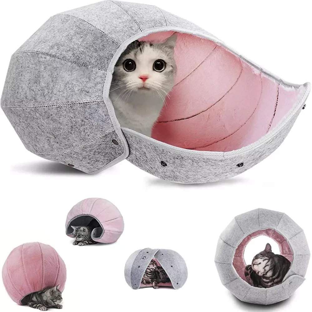 

Cute Shell Cat Bed House Indoor for Cats Foldable Multi-Function Cat Tent Scratch Resistant Cat Tunnel Tube Cat Toy Cave Condos
