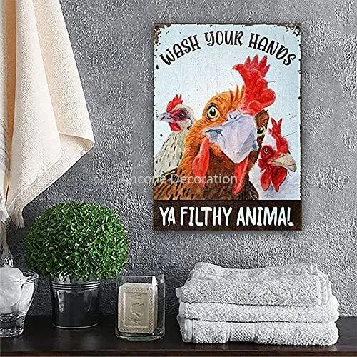 

Generic Chicken Decor Signs Wash Your Hands Ya Filthy Animal Chicken Metal Sign Funny Bathroom Sign Bathroom Decor