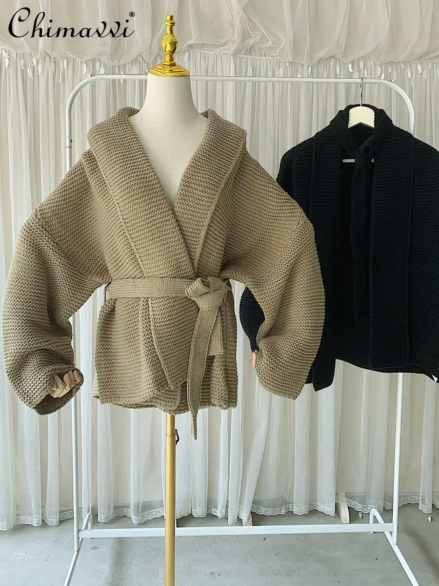 

Women's 2022 Fall Winter New Fashion Elegant V-neck Knitted Cardigan Coat Ladies Korean Trendy Simple Slim Waist Loose Sweater
