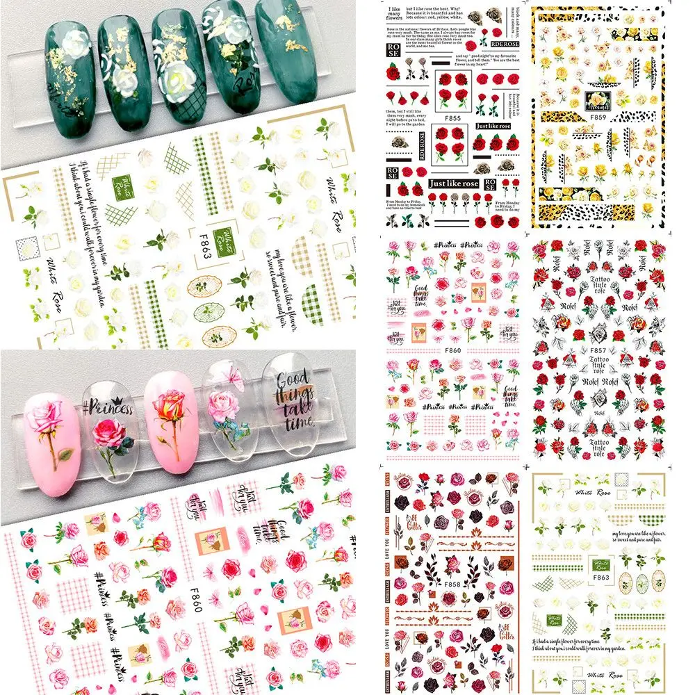 

Colorful For Girls Red Gold Valentine's Day 3D Nail Sticker Self-adhesive Flower Decals Nail Art Decorations