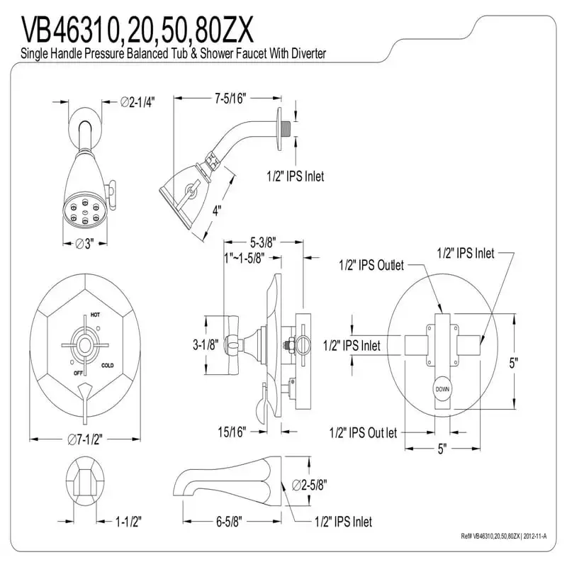

VB46310ZX Tub/Shower Faucet, Polished Chrome