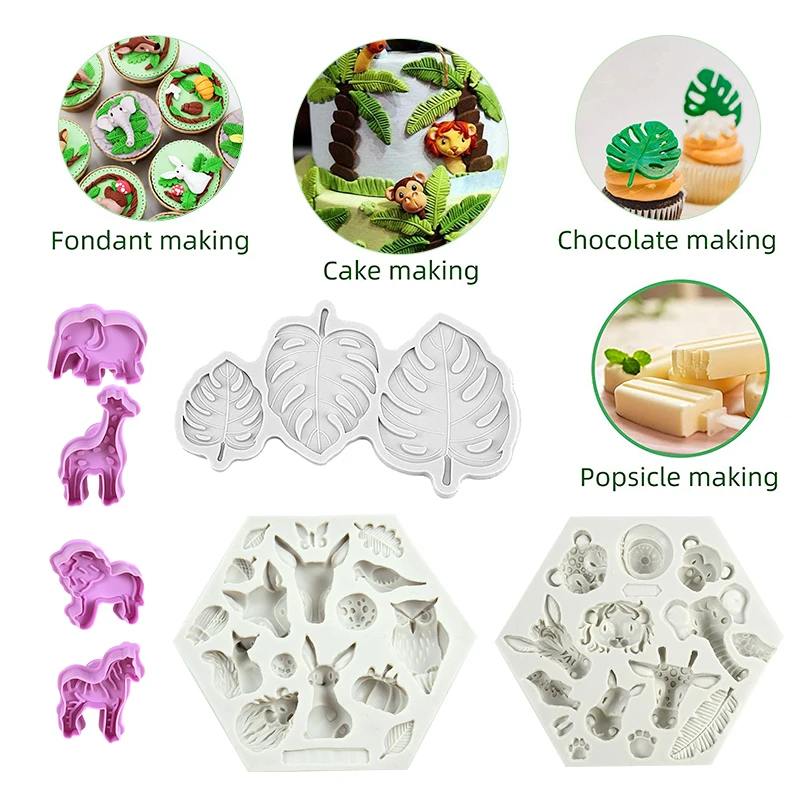 

3D Jungle Wild Animals Silicone Mould DIY Lion Elephant Monkey Shape Mousse Fondant Chotolate Baking Mold Cake Decoration Tools