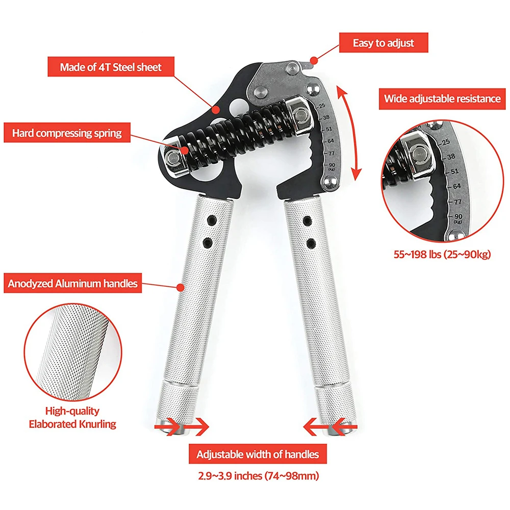Алюминиевый Регулируемый тренажер для ручек с железным захватом 55 ~ 198lbs