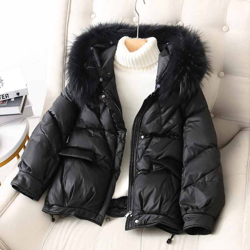 Luxury Women's Winter Warm Black Down Jacket 2022 New High-End Korean Style Fashion Thick Really Fox Fur Collar Short Coat Woman