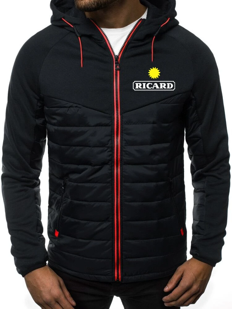 

2023 New Brand RICARD Logo Printed Customizable Men Zipper Down Jacket Hoodie Warm Comfortable Fashion Leisure Man Thicken Tops