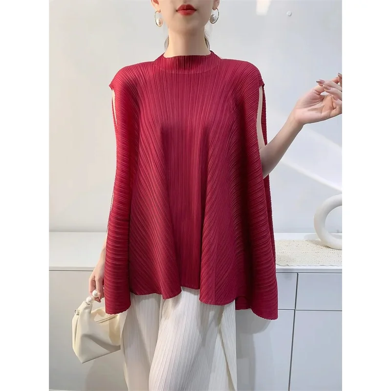 Женская плиссированная футболка miyake Свободный Топ большого размера с вырезом