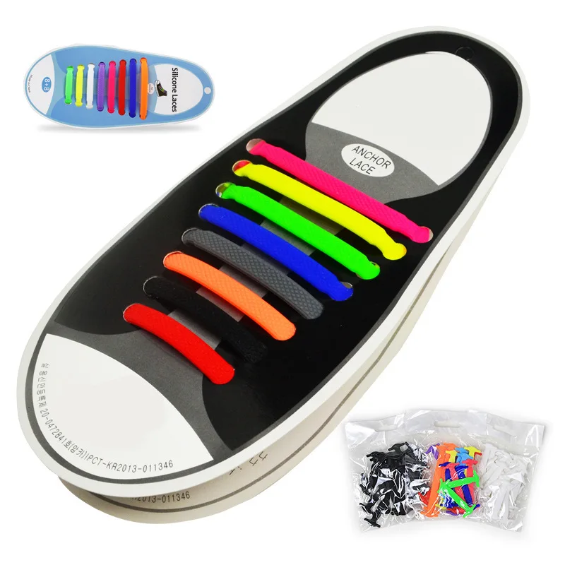 Silicone Elastic Shoelaces Special No Tie Shoelace Lacing Kids Adult Sneakers Quick Shoe Lace Creative Lazy Rubber Lace 16ps/Lot images - 6