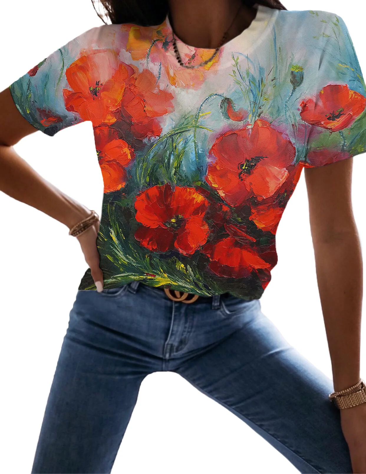 

Женская футболка с коротким рукавом, Повседневная футболка в стиле ретро с 3D-принтом масляной живописи, уличный Топ, лето 2022