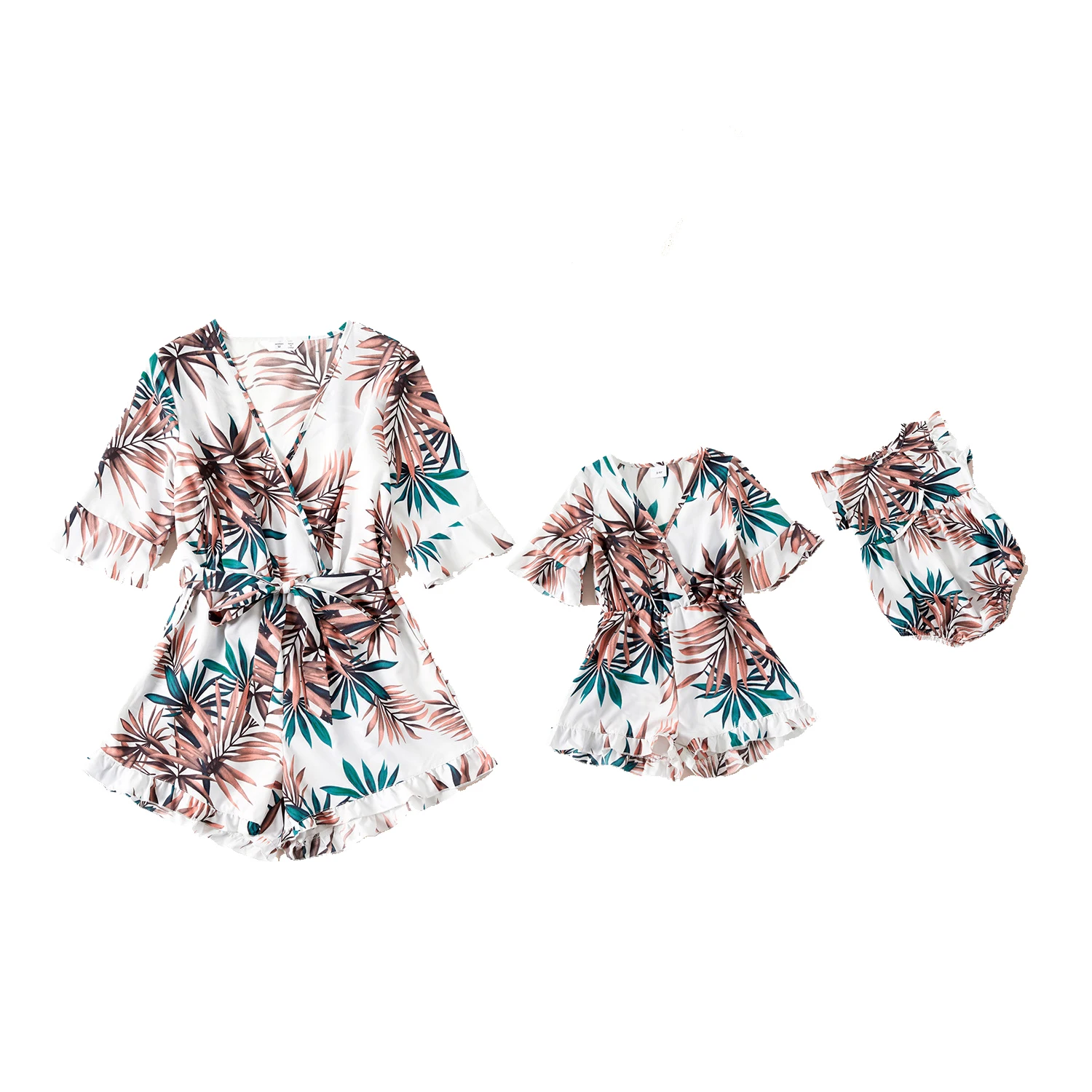 

Комплекты для семьи повседневные модные пляжные комплекты одежды с цветочным принтом и глубоким v-образным вырезом для мамы и дочки