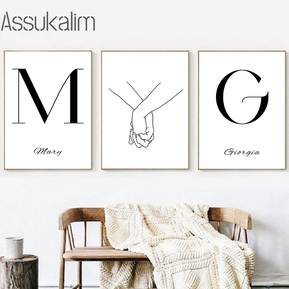 Инициальное имя персональная настенная Картина на холсте принты черный