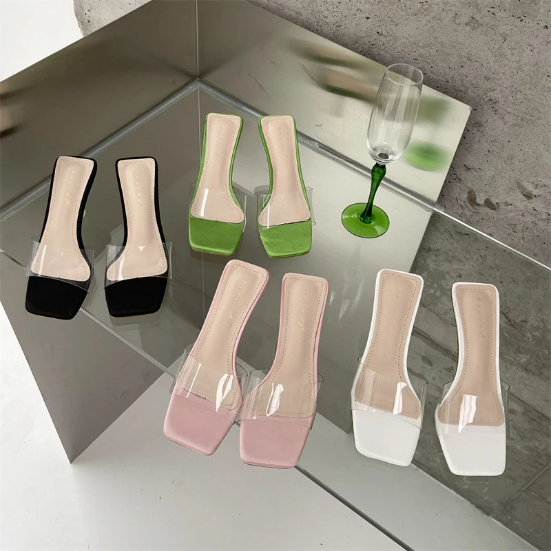 

PVC Transparent Women Slippers Open Toe 2022 New Arrivals Black Green White Pink 2022 New Arrivals Jelly Shoes Thin High Heels