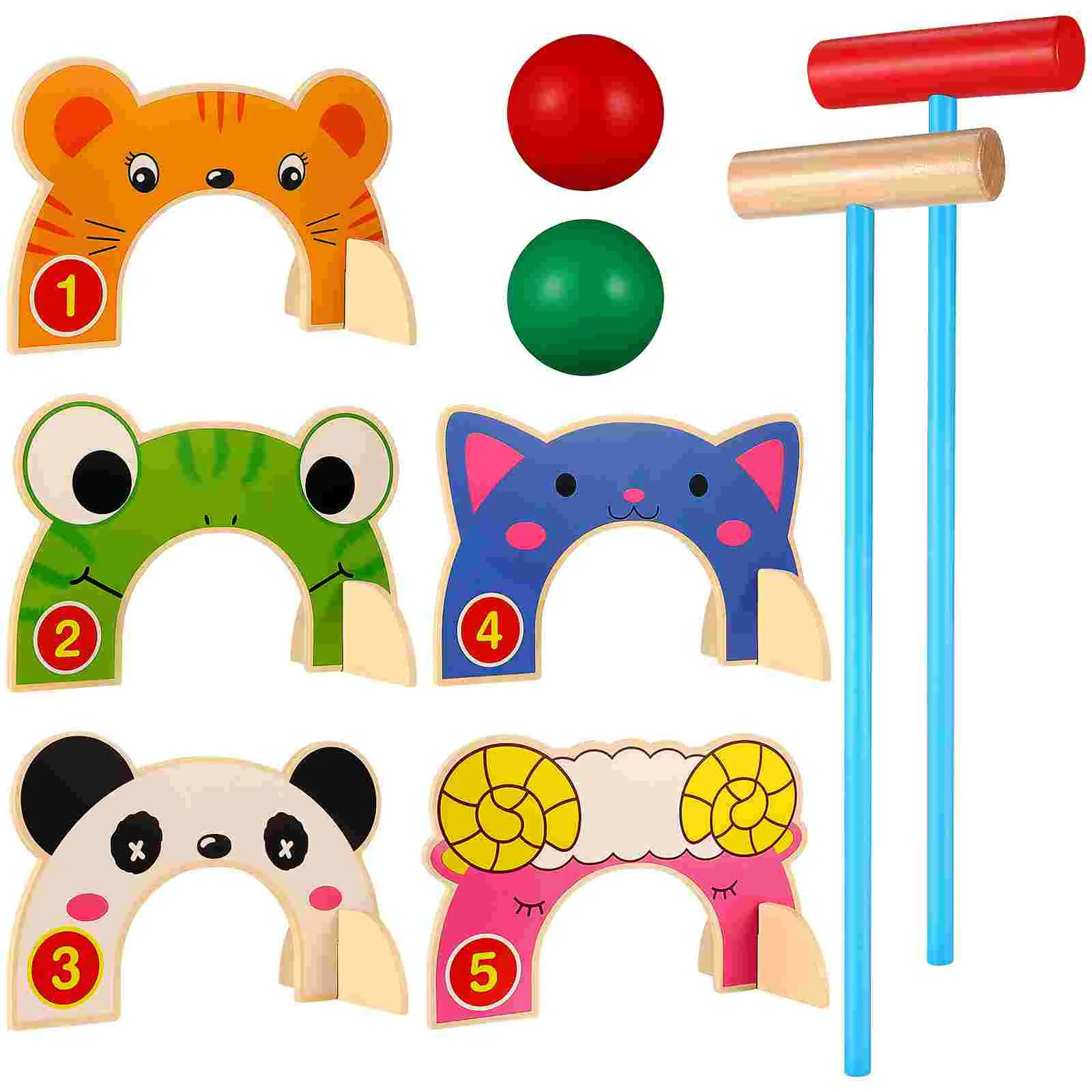 

Croquet Set Kids Games Sets Toy Toys Wood Wooden Lawn Families Adults Gateball Yard Cartoon Animal Outdoor Interactive Kid