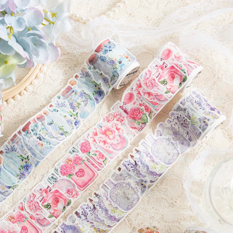 

Journamm 50pcs/roll Flowers Stickers Creative Washi Tapes Collage Junk Journal DIY Scrapbooking Aesthetics Decor Stickers