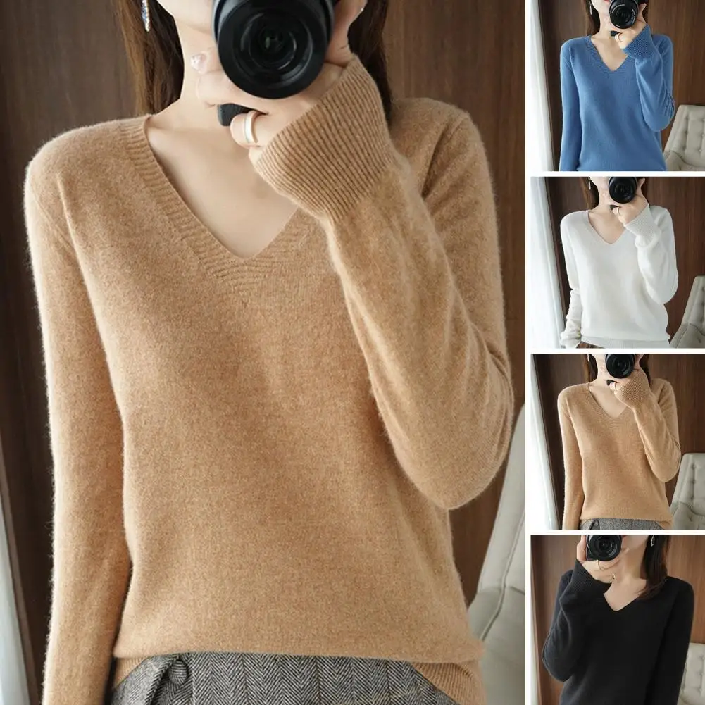 

Однотонная женская рубашка, мягкие дышащие женские вязаные свитера, стильная женская рубашка для сезона осень-весна с V-образным вырезом