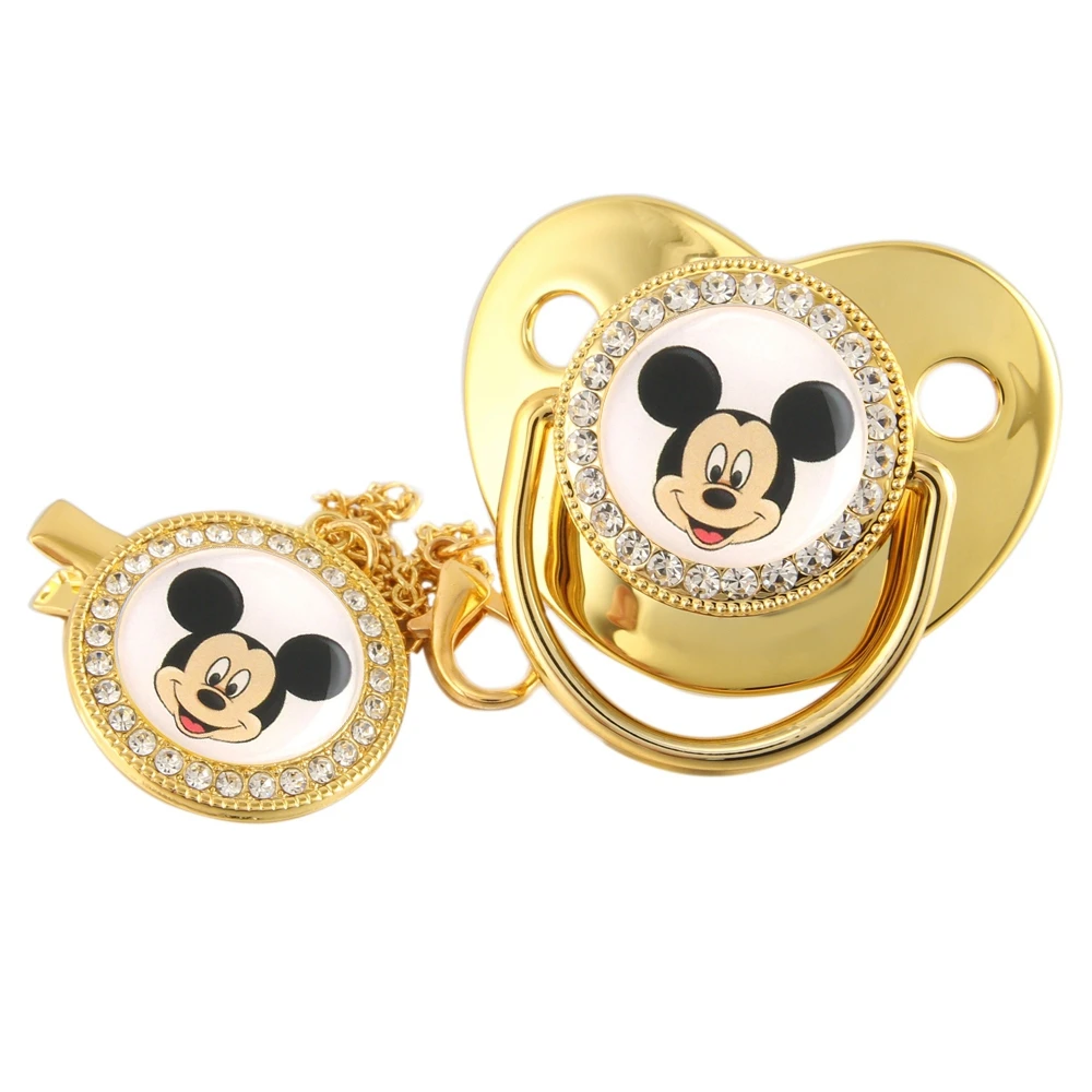 

Disney Mickey Cartoon Luxury Baby Pacifier with Chain Clip Newborn BPA Free Bling Dummy Soother Chupete 0-12 Months