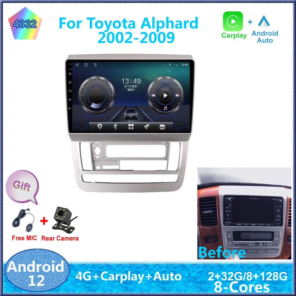 

9" For Toyota Alphard 2002-2009 Android 12 Carplay Auto 8-Cores 4G Sim WiFi DSP RDS Car Radio Stereo Multimedia Player GPS