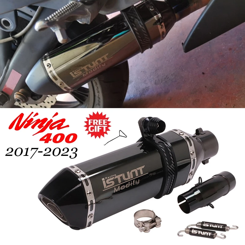 Slip-On per Kawasaki Ninja400 Ninja 400 Z400 2017-2023 silenziatore Istunt di scarico nero per Moto con tubo di collegamento centrale fuga Moto
