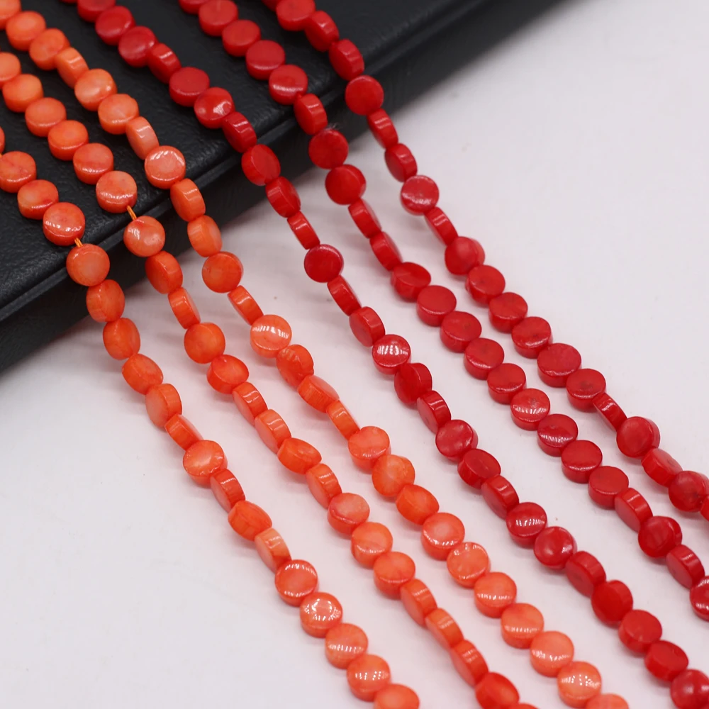 

Natural Coral Orange Red Round Flake Beaded 6x6x3mm For Jewelry Making DIY Necklaces Bracelet Accessories Charms Gift Party 36CM