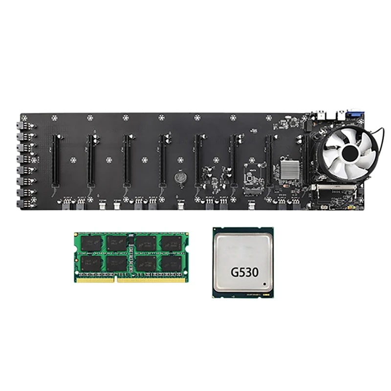 ETH-B75 BTC Mining Motherboard With G530 CPU+Fan+8G DDR3 RAM LGA1155 8 PCIE Slots 65Mm USB3.0 Support DDR3/DDR3L DIMM