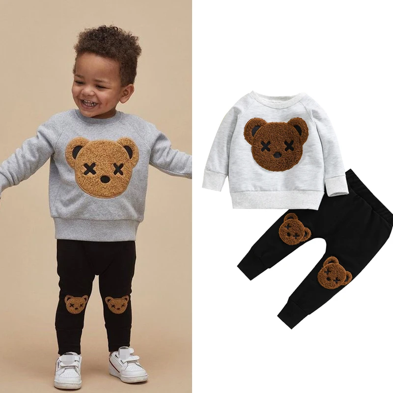 

Pudcoco 1-5Y 2Pcs Lovely Kids Baby Boys Clothes Sets Cartoon Bear Printed Long Sleeve Pullover Sweatshirt Tops Pants