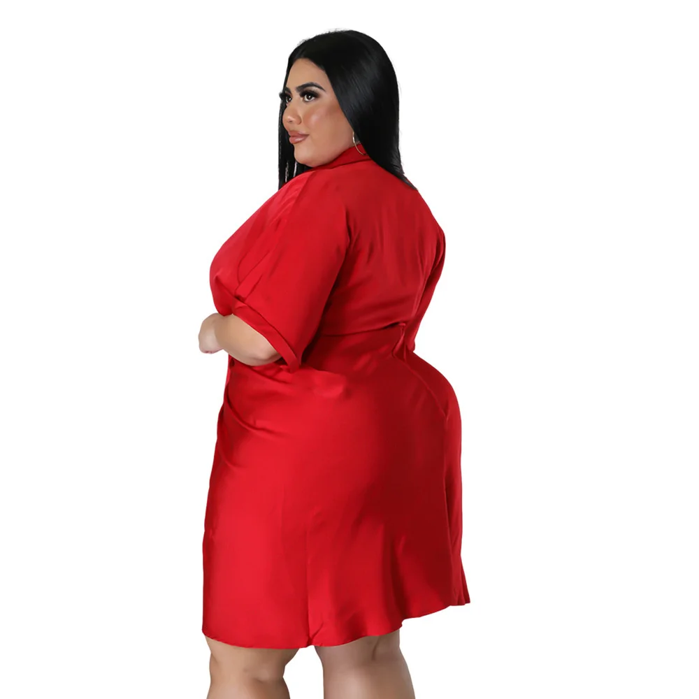 Casual Dress Plus Size Women Clothing Summer Short-sleeved Solid Color Dresses Fashion Large Size Female Street Wear Shirt Dress